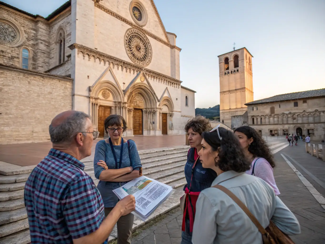 A vibrant image of a guided tour group exploring the church, led by a knowledgeable guide who is pointing out historical features and sharing stories.